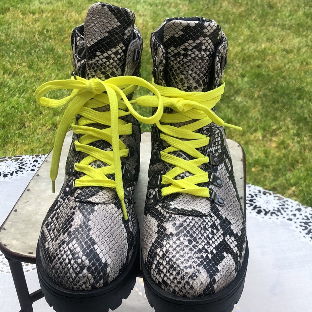 Bamboo “Wildone” Python Print Combat Boots - image 2